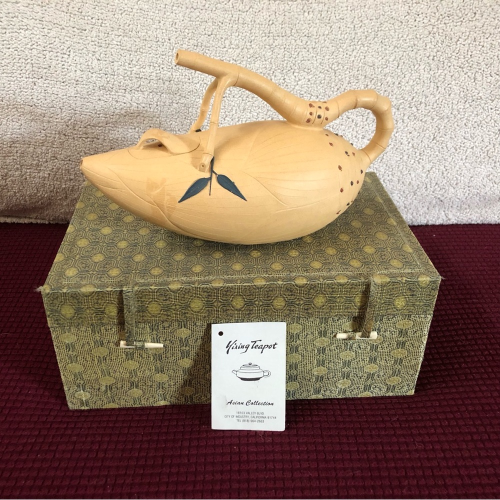 Yixing Teapot Teardrop Shape Leaf Design “Purple” Clay Pot - New! Made in China